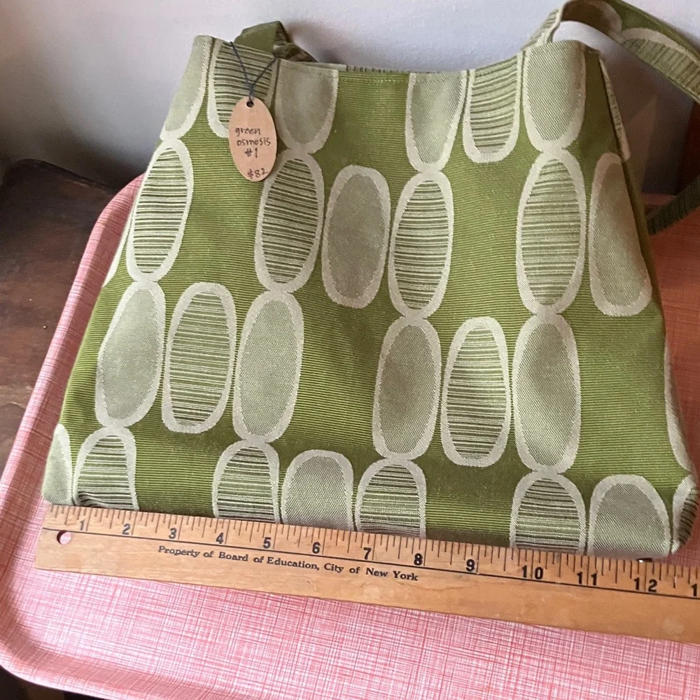 Refinery Green Osmosis Retro Patterned Trapezoid Shoulder Tote Bag Handmade - Picture 10 of 16